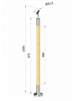 Drevený stĺp, vrchné kotvenie, bez výplne, vrch nastaviteľný (ø 42mm), materiál: buk, brúsený povrch s náterom BORI (bezfarebný)