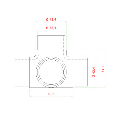Spojka krížový kus na trubku ø42.4mm, brúsená nerez AISI304