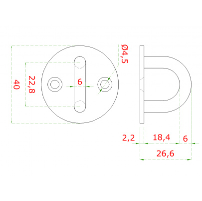 Nástenný úchyt lanka oválny, ø obľúka 6.0mm, brúsená nerez K320/ AISI304