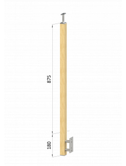Drevený stĺp, bočné kotvenie, bez výplne, vonkajší, vrch pevný, (40x40mm), materiál: buk, brúsený povrch bez náteru