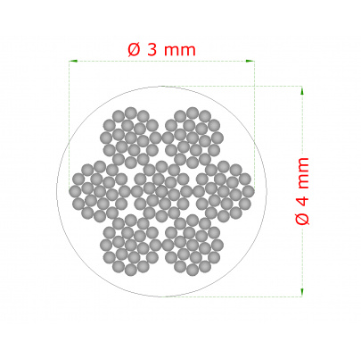 Oceľové lanko ø3mm (7x19 dr.) /galvanicky pozinkované s PVC obalom - celková hrúbka ø4mm