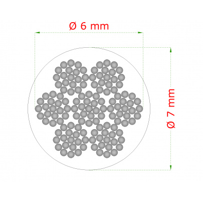 Oceľové lanko ø6mm (7x19 dr.) /galvanicky pozinkované s PVC obalom - celková hrúbka ø7mm