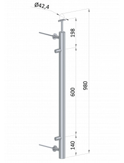 Nerezový stĺp, bočné kotvenie, výplň: plech, ľavý, vrch pevný, (ø 42.4x2mm), brúsená nerez K320 /AISI304