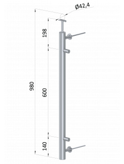 Nerezový stĺp, bočné kotvenie, výplň: plech, pravý, vrch pevný, (ø 42.4x2mm), brúsená nerez K320 /AISI304