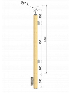 Drevený stĺp, bočné kotvenie, výplň: sklo, koncový, pravý, vrch nastaviteľný (40x40mm), materiál: buk, brúsený povrch s náterom BORI (bezfarebný)
