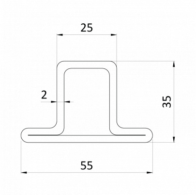 Uzavretý profil T 55x34x25x2mm, čierny S235, hladký L=3000mm, cena za 1ks(3m), čierny bez povrchovej úpravy, predaj len v 3 a 6m dĺžkach