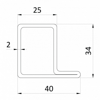 Uzavretý profil L 40x34x25x2mm, čierny S235, L=3000mm, cena za 1ks(3m), čierny bez povrchovej úpravy, predaj len v 3 a 6m dĺžkach