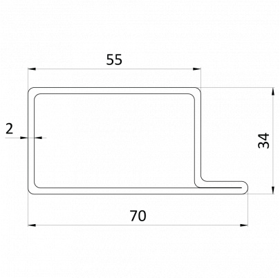 Uzavretý profil L 70x34x55x2mm, čierny S235, hladký L=6000mm, cena za 1ks(6m), čierny bez povrchovej úpravy, predaj len v 3 a 6m dĺžkach
