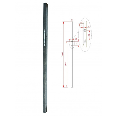 Pozinkovaný profil 60x40x1,5mm H-2000mm so zapusteným zámkom, vhodný pre rám bránky