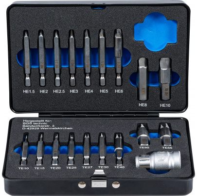 Sada vyťahovačov skrutiek , pre imbusový kľúč 1,5 - 10 mm / T-profil (pre Torx) , T10 - T55 , 19 ks.