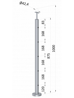 Nerezový stĺp, vrchné kotvenie, 5 dierový koncový, vrch pevný (ø 42.4x2mm), brúsená nerez K320 /AISI304