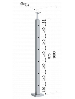 Nerezový stĺp, vrchné kotvenie, 6 dierový koncový, vrch pevný (40x40mm), brúsená nerez K320 /AISI304