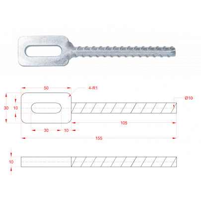 Kotvenie do betónu na plotové dielce 130*30mm, na vrták ø 10mm, Zinkované