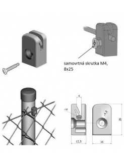 úchytka napínacieho drôtu so samovrtnou skrutkou M4, 8x25mm, čierna RAL9005