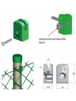 úchytka napínacieho drôtu so samovrtnou skrutkou M4, 8x25mm, zelená RAL6005