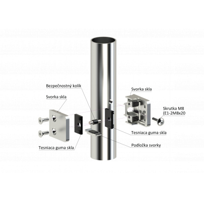 DOPREDAJ! Svorka skla na trubku ø42.4mm pre sklo 6-10.76mm, AISI304