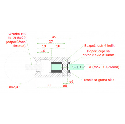 DOPREDAJ! Svorka skla na trubku ø42.4mm pre sklo 6-10.76mm, AISI304