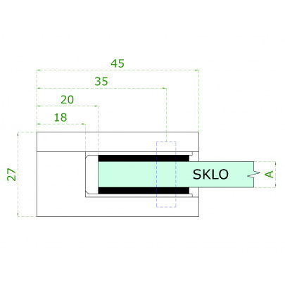 DOPREDAJ! Svorka skla plochá (45x45x27mm) pre sklo 6-10.76mm so spodnou podložkou, brúsená nerez K320 /AISI304, balenie neobsahuje gumičky na sklo