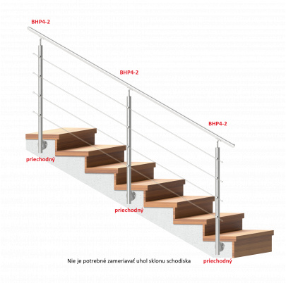 Nerezový stĺp, bočné kotvenie, 4-radový priechodný
