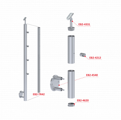 Nerezový stĺp, bočné kotvenie, 4-radový priechodný