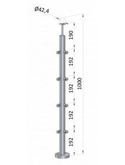 Nerezový stĺp, vrchné kotvenie, 4 radový rohový: 90°, vrch pevný (ø 42.4x2mm), leštená nerez /AISI304
