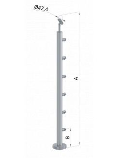 Nerezový stĺp, vrchné kotvenie, 6 radový priechodný, vrch nastaviteľný (ø 42.4x2mm), leštená nerez /AISI304