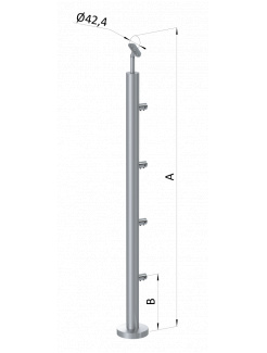 Nerezový stĺp, vrchné kotvenie, 4 radový, priechodný, vrch nastaviteľný (ø 42.4x2mm), brúsená nerez K320 /AISI304