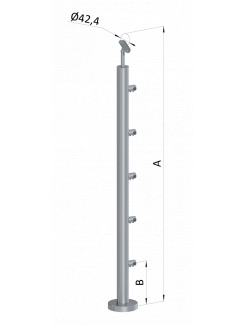 Nerezový stĺp, vrchné kotvenie, 5 radový priechodný, vrch nastaviteľný (ø 42.4x2mm), leštená nerez /AISI304