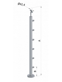 Nerezový stĺp, vrchné kotvenie, 6 radový,priechodný, vrch nastaviteľný (ø 42.4x2mm), brúsená nerez K320 /AISI304
