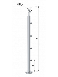 Nerezový stĺp, vrchné kotvenie, 4 radový priechodný, vrch nastaviteľný (ø 42.4x2mm), brúsená nerez K320 /AISI316