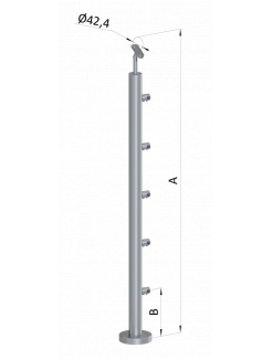 Nerezový stĺp, vrchné kotvenie, 5 radový, priechodný, vrch nastaviteľný (ø 42.4x2mm), brúsená nerez K320 /AISI304
