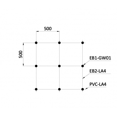 Montážna sada pre zelenú stenu - nerez, rozmer 2x2m. Set obsahuje: EB1-GW01 (25ks), PVC-LA4 (20ks), EB2-LA4 (25m)