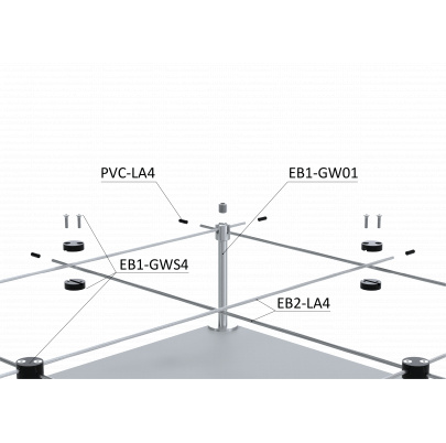 Montážna sada pre zelenú stenu - nerez, rozmer 1x1m. Set obsahuje: EB1-GW01 (9ks), PVC-LA4 (20ks), EB2-LA4 (15m), EB1-GWS4 (12ks)
