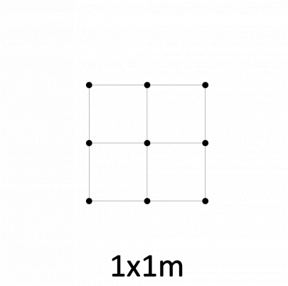 Montážna sada pre zelenú stenu - nerez, rozmer 1x1m. Set obsahuje: EB1-GW02 (9ks), EB2-LA3 (10m), PVC-LA3 (12ks)