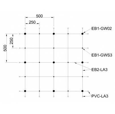 Montážna sada pre zelenú stenu - nerez, rozmer 1x1m. Set obsahuje: EB1-GW02 (9ks), EB2-LA3 (15m), PVC-LA3 (20ks), EB1-GWS3 (12ks)
