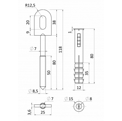 Kotvenie plotu 38X25mm s hmoždinkou, antracit
