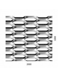 ťahokov Zn, kosoštvorcové oko: 44x12mm, mostík: 5mm (2000x1000x1.5mm), orientácia oka: rozmer oka 44mm je rovnobežná s rozmerom tabule 2000mm