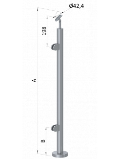 Nerezový stĺp, vrchné kotvenie, výplň: sklo, ľavý, vrch nastaviteľný (ø 42.4x2mm), brúsená nerez K320 /AISI304