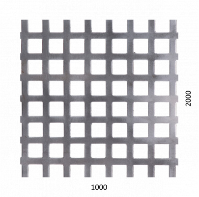 Dierovaný plech štvorcový radový Fe, otvor: 10x10mm, rozteč: 15mm, (1000x2000x2.0mm)