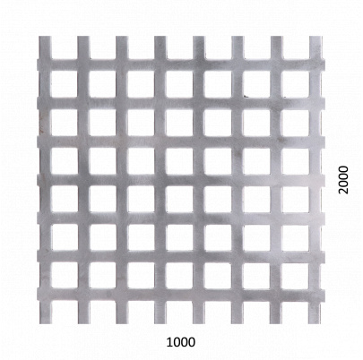 Dierovaný plech štvorcový radový Zn, otvor: 10x10mm, rozteč: 14mm, (1000x2000x1.0mm)