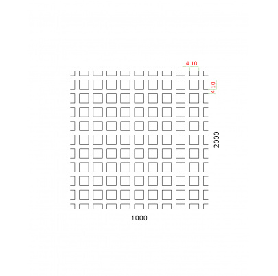 Dierovaný plech štvorcový radový Zn, otvor: 10x10mm, rozteč: 14mm, (1000x2000x1.0mm)
