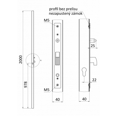 Profil 40x40x1,5mm H-2000mm so zámkom bez zapustenia