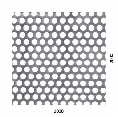 Dierovaný plech kruhový presadený Zn, otvor: ø 10mm, rozteč: 15mm, (1000x2000x1mm)