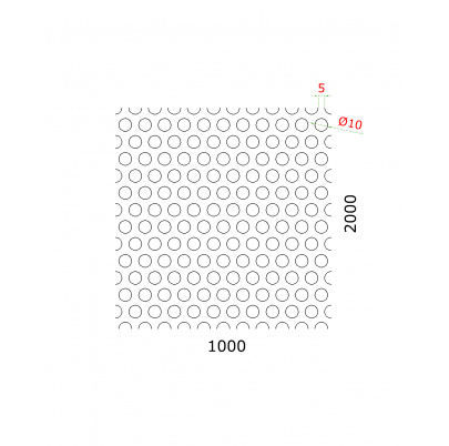 Dierovaný plech kruhový presadený Zn, otvor: ø 10mm, rozteč: 15mm, (1000x2000x1mm)