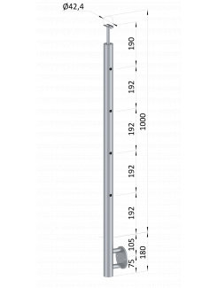 Nerezový stĺp, bočné kotvenie, 4 dierový koncový, pravý, vrch pevný (ø 42.4x2mm), brúsená nerez K320 /AISI316