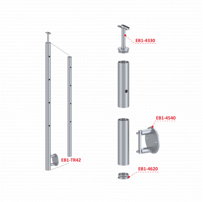 Nerezový stĺp, bočné kotvenie, 4-dierový koncový, pravý