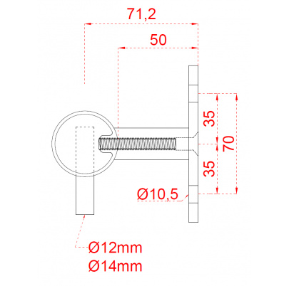 Nerezový stĺp, bočné kotvenie, 4-dierový koncový, pravý