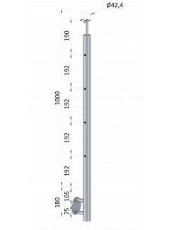 Nerezový stĺp, bočné kotvenie, 4 dierový koncový, ľavý, vrch pevný (ø 42.4x2mm), brúsená nerez K320 /AISI304