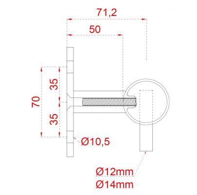 Nerezový stĺp, bočné kotvenie, 4-dierový koncový, ľavý