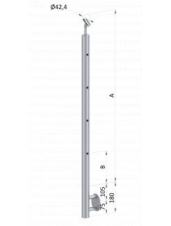 Nerezový stĺp, bočné kotvenie, 4 dierový koncový, pravý, vrch nastaviteľný (ø 42.4x2mm), brúsená nerez K320 /AISI316